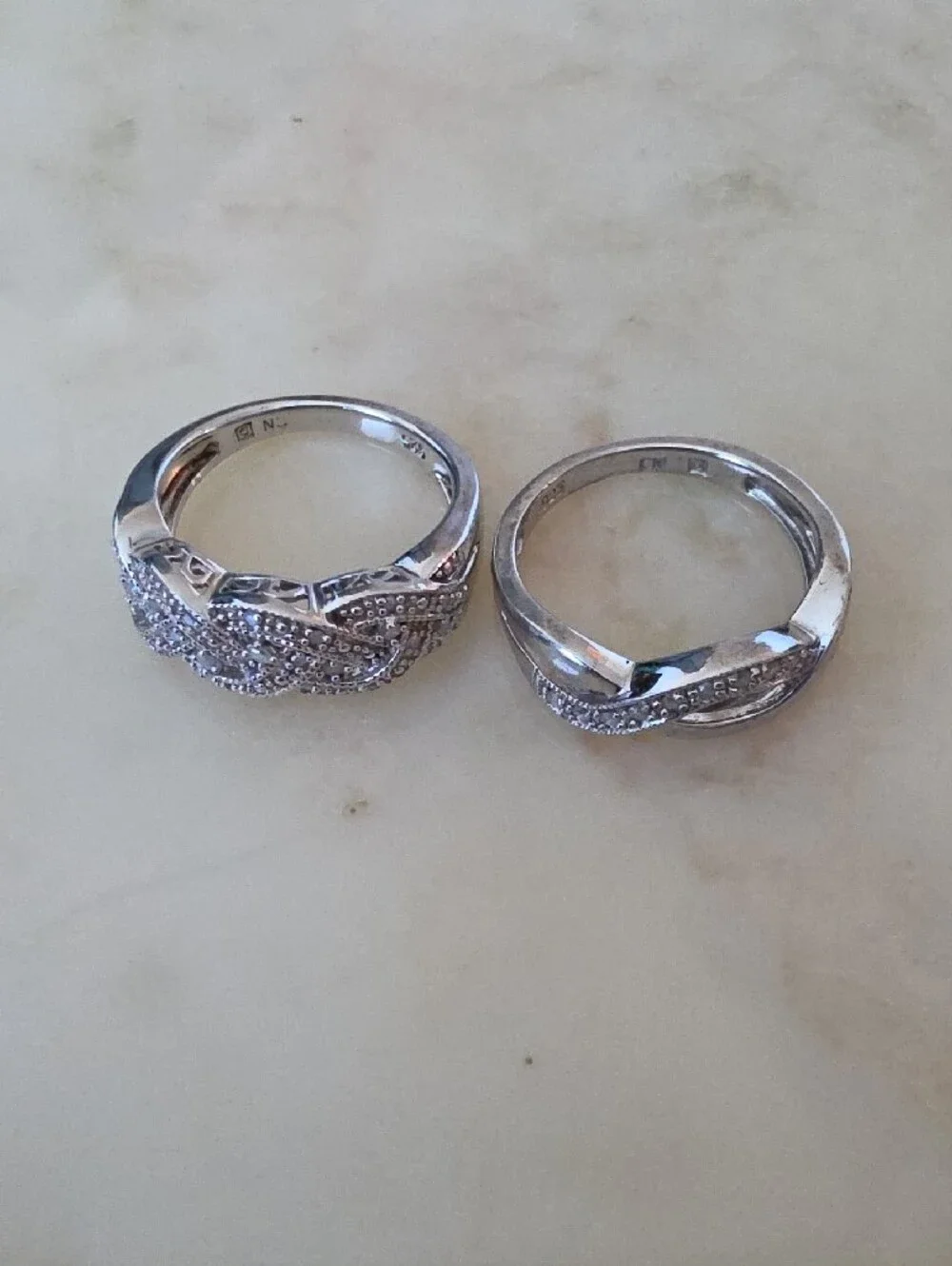 Sterling Silver & Diamond Chip Twisted Infinity Ring Set